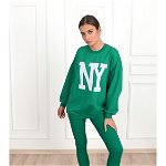 Trening Dama Pantaloni Stil Colant si Bluza Oversize Model NY verde