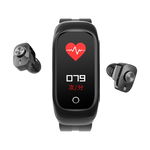 Ceas Smartwatch 2 in1 Techstar® N8 cu Casti Wireless, Ecran tactil de 0,96 inch, Bluetooth, MP3, Waterproof, Apelare, Oxigen din sange, Calori, Ritm cardiac, Monitorizare somn, compatibil cu iPhone si Android, Negru, Techstar