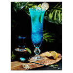 Tablou pahar cocktail Blue Lagoon - Material produs:: Tablou canvas pe panza CU RAMA, Dimensiunea:: 80x120 cm, 