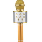 Microfon profesional karaoke smart ws-858 auriu hi-fi conexiune wireless bluetooth 4.1 cu difuzor si acumulator incorporat