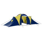 Cort camping material textil, 9 persoane, albastru si galben