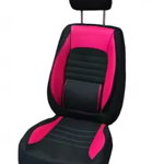 Set huse scaune auto universale, piele ecologica roz cu material textil negru, fata-spate, OEM