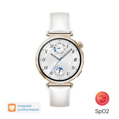 Smartwatch Huawei Watch GT 5, 41MM, Pale Gold Stainless Steel Case, White Composite Leather Strap