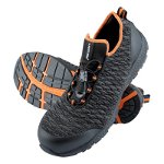 Pantofi Lahti Pro, marimea 45, tip plasa tricotata, brant detasabil, talpa cauciuc, Negru/Portocaliu