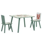 Set masă și scaun ZONEKIZ de 3 piese pentru copii cu vârsta de 3-8 ani din MDF și lemn de pin cu desene animale, de culoare verde, ZONEKIZ
