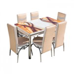 Set Lara, masa extensibila cu 6 scaune, crem panglica, 130 165x80x79 cm, Uzunefe
