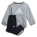 adidas Sportswear, Set de bluza si pantaloni de trening cu imprimeu logo pentru fitness, Negru/Gri deschis