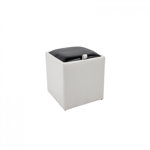 Taburet BOX, cu spatiu depozitare, imitatie piele, alb + negru, 37x37x41 cm, Agroconsult