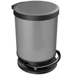 Cos gunoi plastic rotund cu pedala argintiu inchis cu capac negru Rotho Paso 20L, Rotho