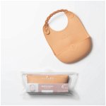 Baveta bebelusi Miniware Roll & Lock, 100% din silicon alimentar, Toffee, Miniware