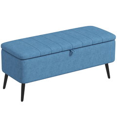 HOMCOM Bancă de depozitare 40", tapițată din material textil cu picioare din oțel pentru Living sau Dormitor, Albastru Închis | Aosom Romania, HOMCOM