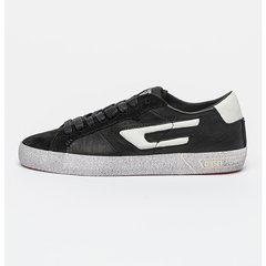 Diesel, Pantofi sport de piele si piele intoarsa cu aspect deteriorat Leroji, Negru/Alb, 35 Diesel, Pantofi sport de piele si piele intoarsa cu aspect deteriorat Leroji, Negru/Alb, 35