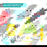 Set 6 papusi de mana Procesul de reciclare, cu ghid pedagogic si 2 povesti in limba engleza, Akros Educational