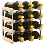 Suport sticle de vin pentru 12 sticle, lemn masiv de pin, Casa Practica