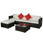 Outsunny Set Mobilier de Grădină, 4 Fotolii, 1 Puf, Măsuță Cafea din Sticlă Călită, Confortabil, Maro | Aosom Romania, Outsunny