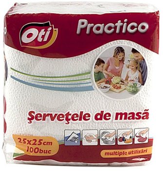Servetele, 1 strat, 25 x 25cm, alb, 100 buc./pachet, OTI, OTI