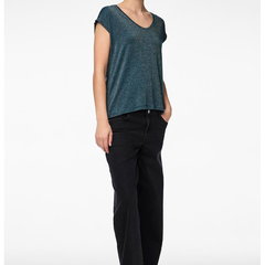 Pieces, Tricou lejer cu insertii stralucitoare Billo, Auriu, Maro scortisoara, XL Pieces, Tricou lejer cu insertii stralucitoare Billo, Auriu, Maro scortisoara, XL