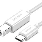 Cablu pentru imprimanta Ugreen US241, USB Type-C tata la USB 2.0 Type-B tata, 1.5m, Alb, Ugreen