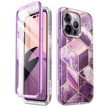 Carcasa stylish Supcase Cosmo compatibila cu iPhone 14 Pro Max, Protectie display, Marble Purple, Supcase