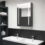 vidaXL Dulap de baie cu oglindă și LED, gri, 50x13x70 cm, vidaXL