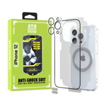 ATB Husa iPhone 12 TPU Antisoc - Folie Sticla - Folie Spate - Protectie Camera - Inel Magnetic - Stickere Anti-Praf, Kit 6 in 1 De Protectie, ITOP