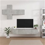 vidaXL Set dulapuri TV, 7 piese, gri beton, lemn prelucrat, vidaXL