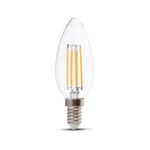 Bec LED Lumânare - 6W Filament E14 Sticlă Clară 3000K, V-TAC