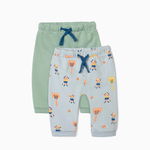 Set 2 pantaloni lungi, din fleece, verde/bleumarin, pentru bebelusi, Zippy