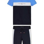 Tommy Hilfiger, Set de tricou si bermude cu model colorblock, Albastru