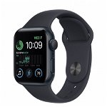 Smartwatch Apple Watch SE 2 (2022) GPS, Retina LTPO OLED Capacitive touchscreen 1.57inch, Bluetooth, Wi-Fi, Bratara Silicon 40mm, Carcasa Aluminiu, Rezistent la apa (Negru), Apple