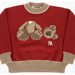 Palm Angels Teddy Bear Embroidered Virgin Wool Crew-Neck Sweater Red