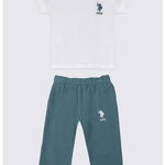 U.S. Polo Assn., Set de pantaloni si tricou usor, Alb, Verde persan, 74-80 CM