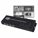 Switch HDMI KVM Multiviewer 4K 30Hz 4 intrari 1 iesire afisaj simultan / alternativ cu telecomanda / tastatura / buton selectare audio sistem de prindere, krasscom