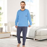 Pijama lunga batal, cu model brodat, bleu, 