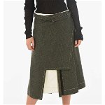 Maison Margiela Double-Layered Twi Tone Wool Midi Skirt Military Green