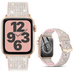 Curea Apple Watch 3 / 4 / 5 / 6 / 7 / 8 / SE series 41 / 40 / 38 mm catarama clasica din piele si silicon design stralucitor roz, krasscom