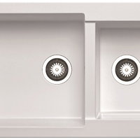 Chiuveta Pyramis ALAZIA 86x50 1 3/4B SNOW, din granit, 2 cuve, gol de incastrare 90 cm, alb