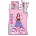Lenjerie de pat Barbie Follow Your Heart, 2 Piese, 100Ã 135 cm, 40x60, 100% Bumbac