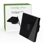 Intrerupator Touch Techstar® TG02, Sticla Securizata, Design Modern, Iluminare LED, 1 Faza, Negru, Techstar