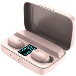 Casti wireless Earbuds A10s Pink, Bluetooth 5.0, X-Bass, Powerbank 1800mAh, Afisaj, Touch, HiFi TWS, TWS