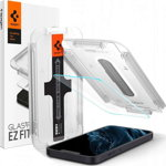 Folie sticla cu sistem de montare Case friendly Spigen GLAS.tR EZ FIT compatibila cu iPhone 13 Pro Max, Spigen