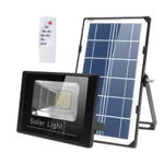 Proiector LED De Exterior Techstar®, 25W, Alimentare Panou Solar, Lumina Alb Rece 6500K, 1100 Lm, Luminozitate Reglabila, Telecomanda, IP67, Negru