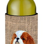 Caroline`s Treasures Engleză Jucărie Spaniel pe Faux Burlap cu conuri de pin sticla Hugger Maro Wine Bottle, 