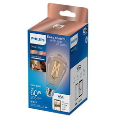 Bec LED Smart Vintage PHILIPS ST64, E27, 7W, 806 lm, Bluetooth, Dimabil, Wi-Fi, lumina variabila, compatibil Alexa, Google Assistant