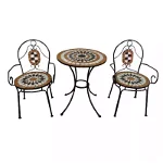 Set masa rotunda, cu 2 scaune, pentru gradina, YLM5029, din metal + mozaic