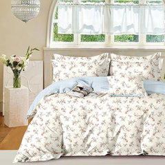 Lenjerie de pat percalle Ralex Pucioasa PRC195, 100% bumbac, alb, imprimeu floral, King size 4 piese