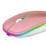 Mouse Wireless Reincarcabil, Ultra Slim, Silentios, LED RGB, Rose - Rose, Divendi