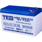 Acumulator stationar VRLA AGM 12V 7.3Ah F2 T2 TED Electric etans UPS Back-UP ted1273