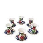 Set ceai ceramic lucrat manual, EHA, 6 pahare, Multicolor
