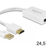 Adaptor HDMI la Displayport+USB, Delock, Lungime 24 cm, Alb, Delock